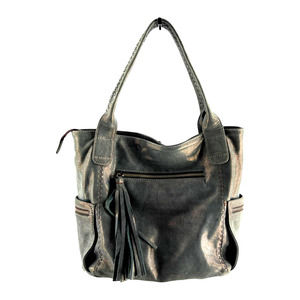 Carla Mancini Handbags Teal Gray Metallic Shiny Tote Shoulder Bag EUC